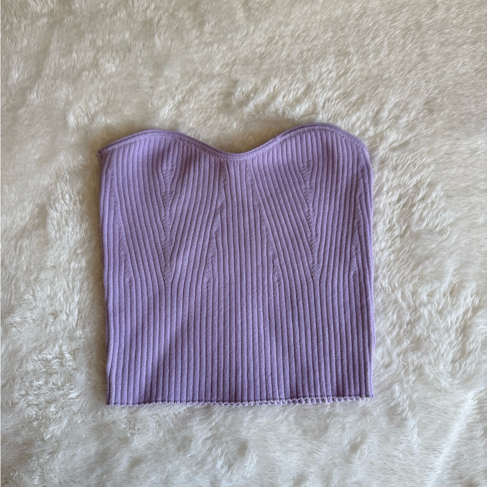 Lilac Ribbed Strapless Knit Tube Top